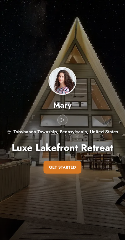 Guidefy mobile home screen for vacation rental guides with detailed features and navigation menu